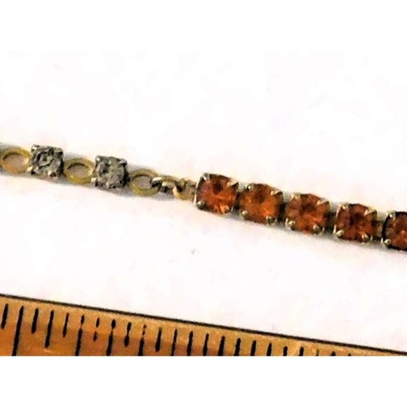 Vintage Amber Rhinestone Necklace 15 Inch Matching Clip Earrings Gold Plated - Picture 6 of 10